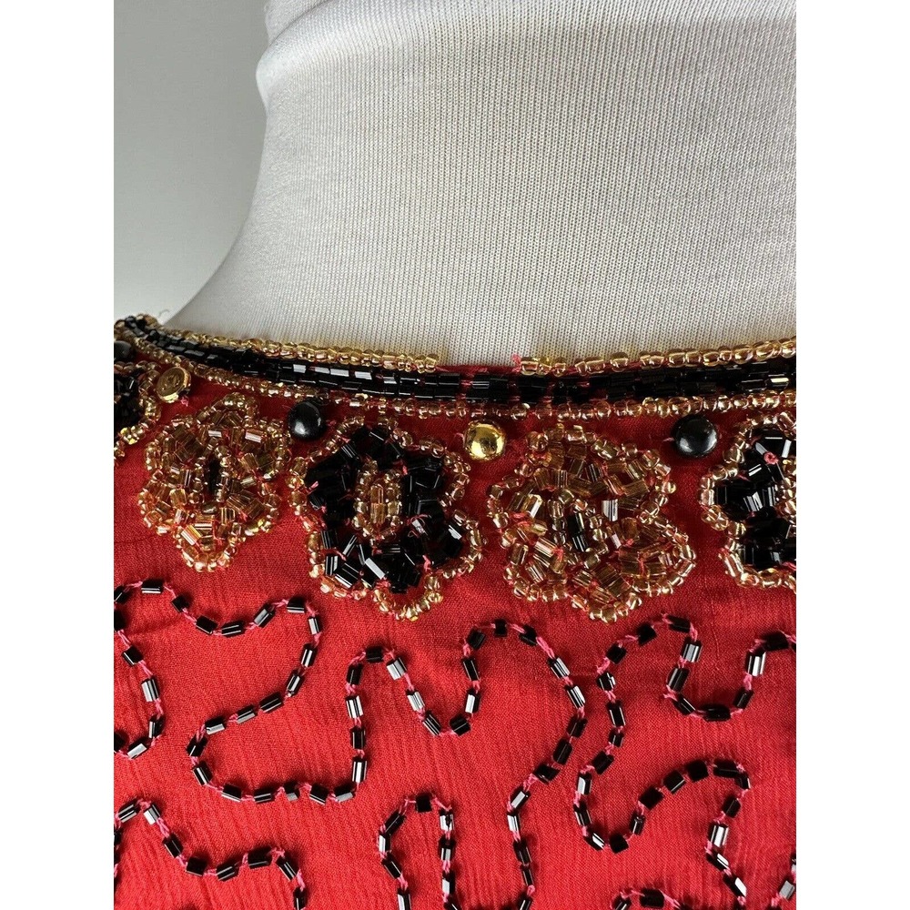 *Flawed* Vintage Laurence Kazar Silk Beaded Embellished Jacket Red Plus Size 2X - Picture 13 of 16